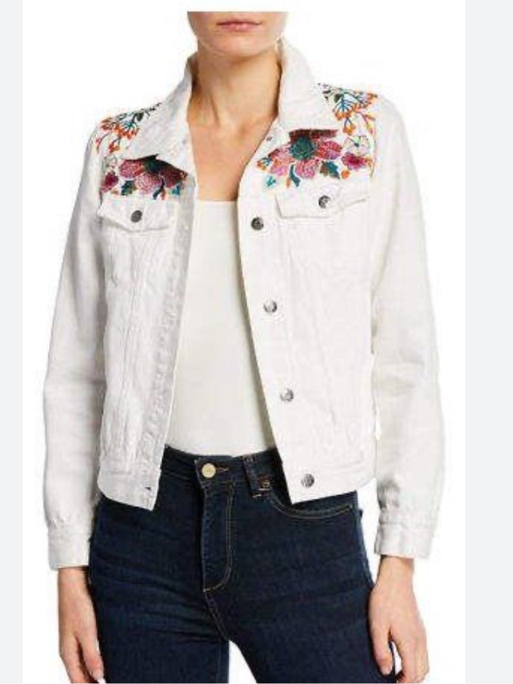 Johnny Was Nena Denim Jacket Ivory Floral Embroidered Size Medium NWT MSRP $290 - Picture 1 of 7